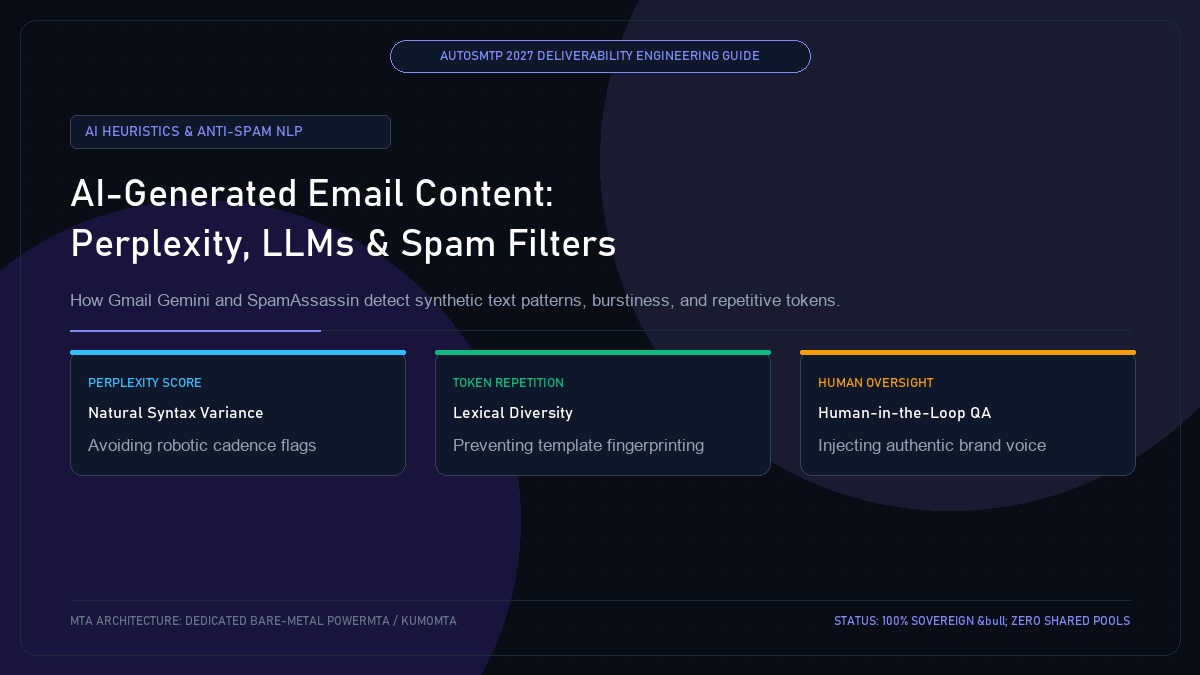AI-Generated Email Content and Spam Filters: Perplexity, LLMs, and Heuristic Detection