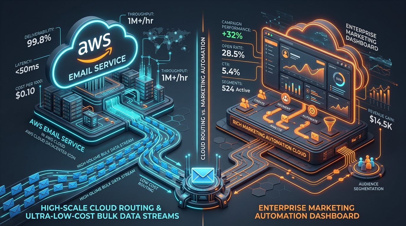 Amazon SES high-scale cloud routing vs rich enterprise marketing automation dashboard