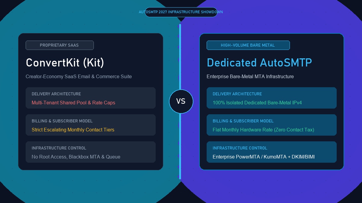 ConvertKit (Kit) vs Dedicated Infrastructure technical comparison banner