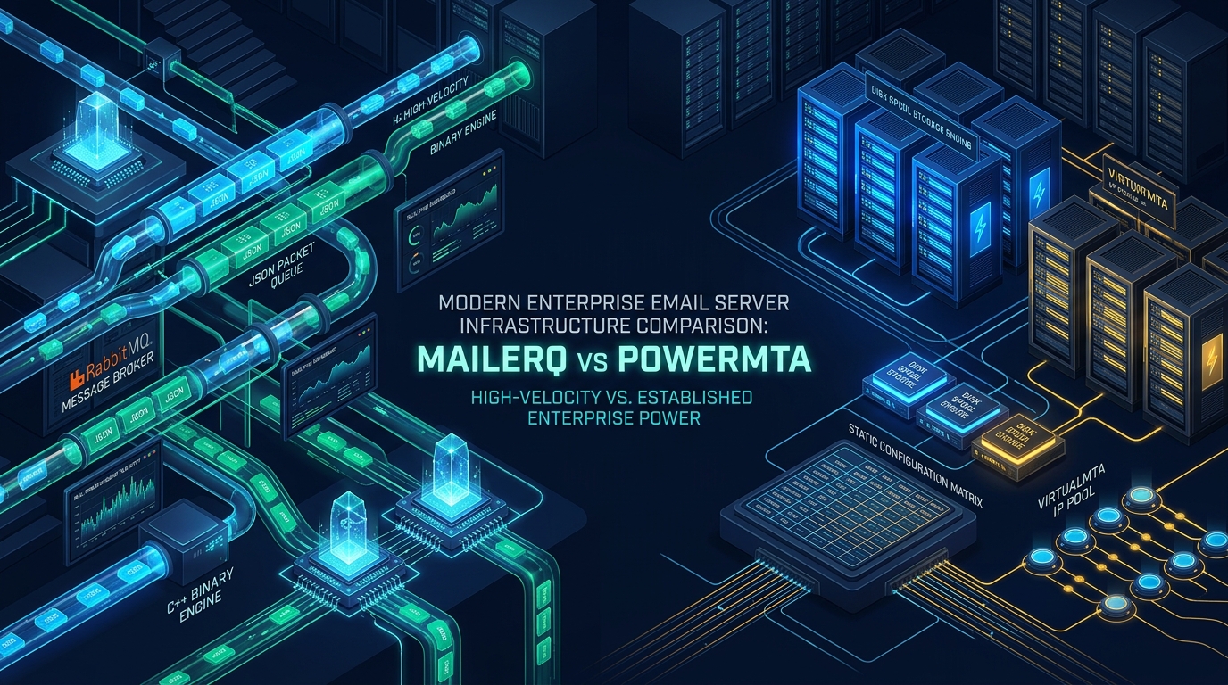 MailerQ vs PowerMTA enterprise email infrastructure comparison architecture banner