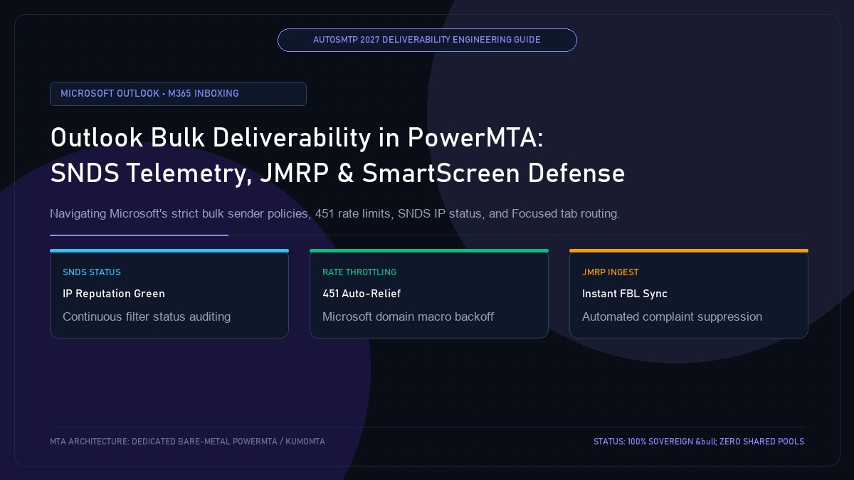 Outlook Bulk Deliverability in PowerMTA: SNDS Telemetry, JMRP and SmartScreen Defense