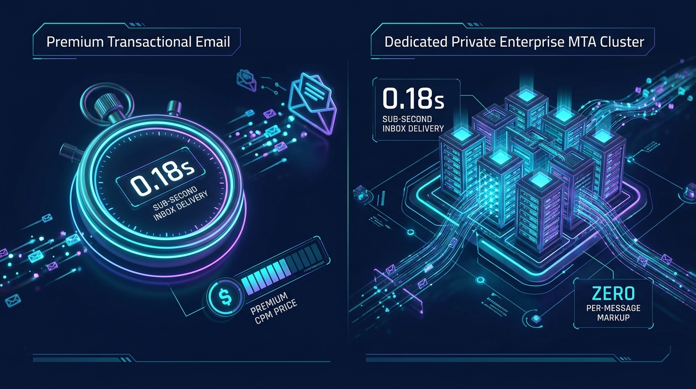 Premium transactional email 0.18s delivery with CPM meter vs dedicated private enterprise MTA cluster with zero markup