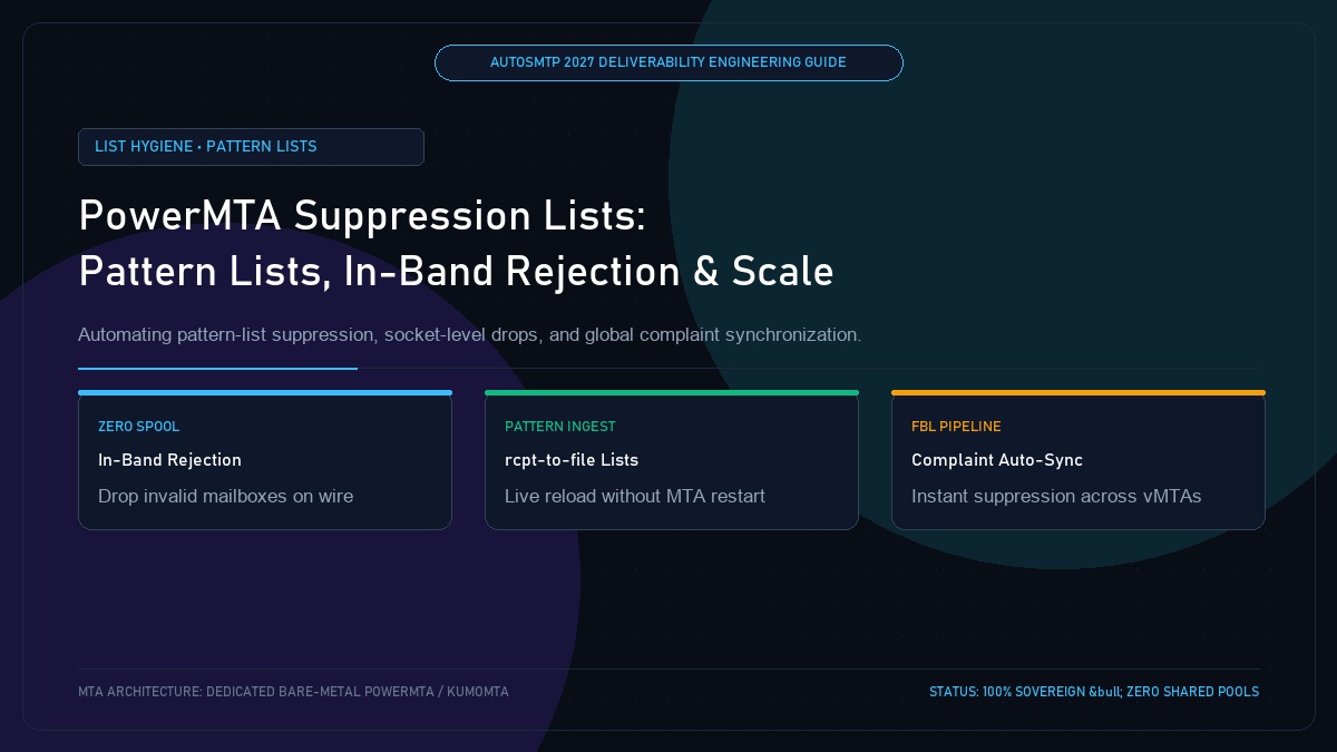 PowerMTA Suppression List Architecture: Pattern Lists, In-Band Rejection and Scale
